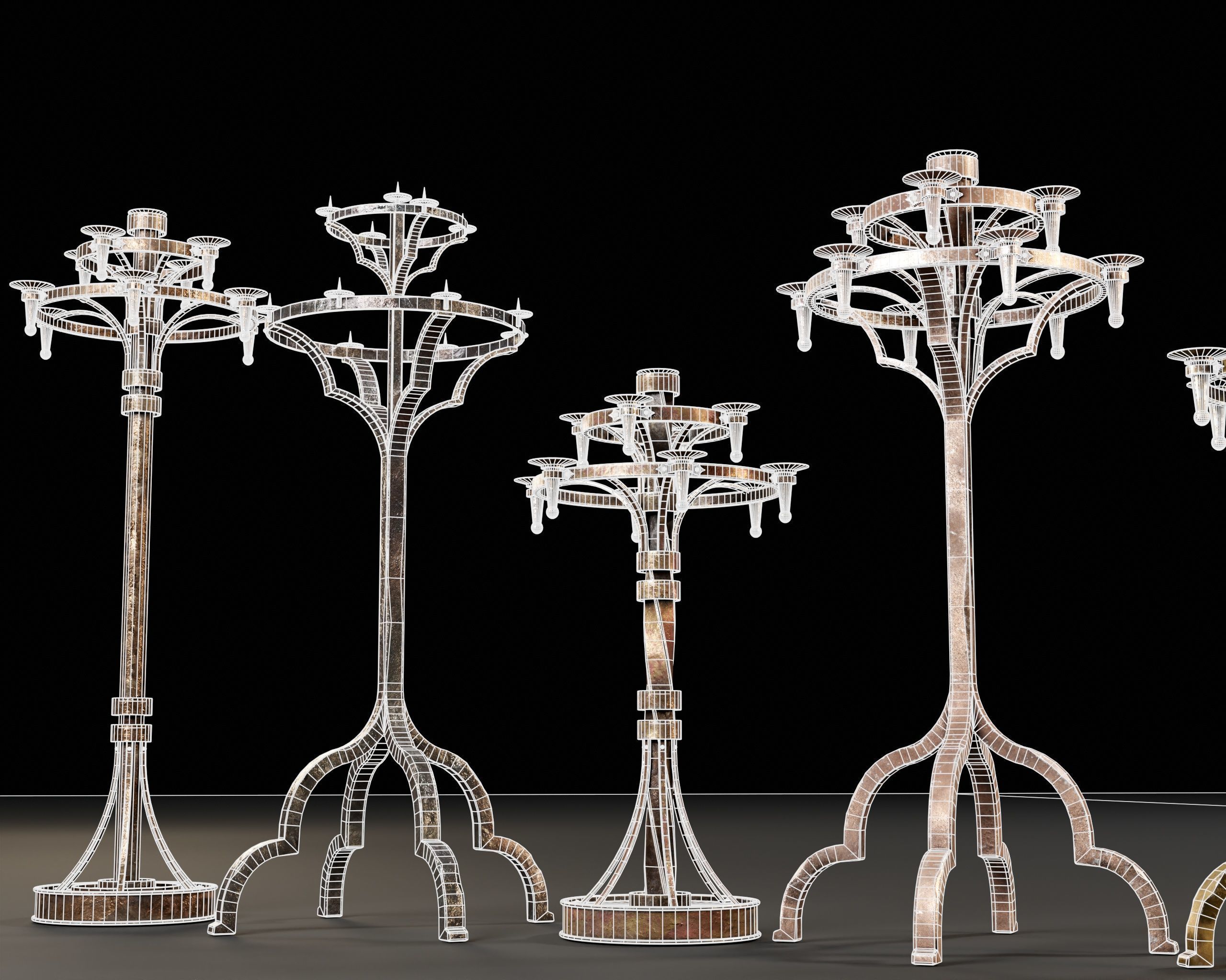 Gothic Candelabra Set  Low-poly 3D model_9