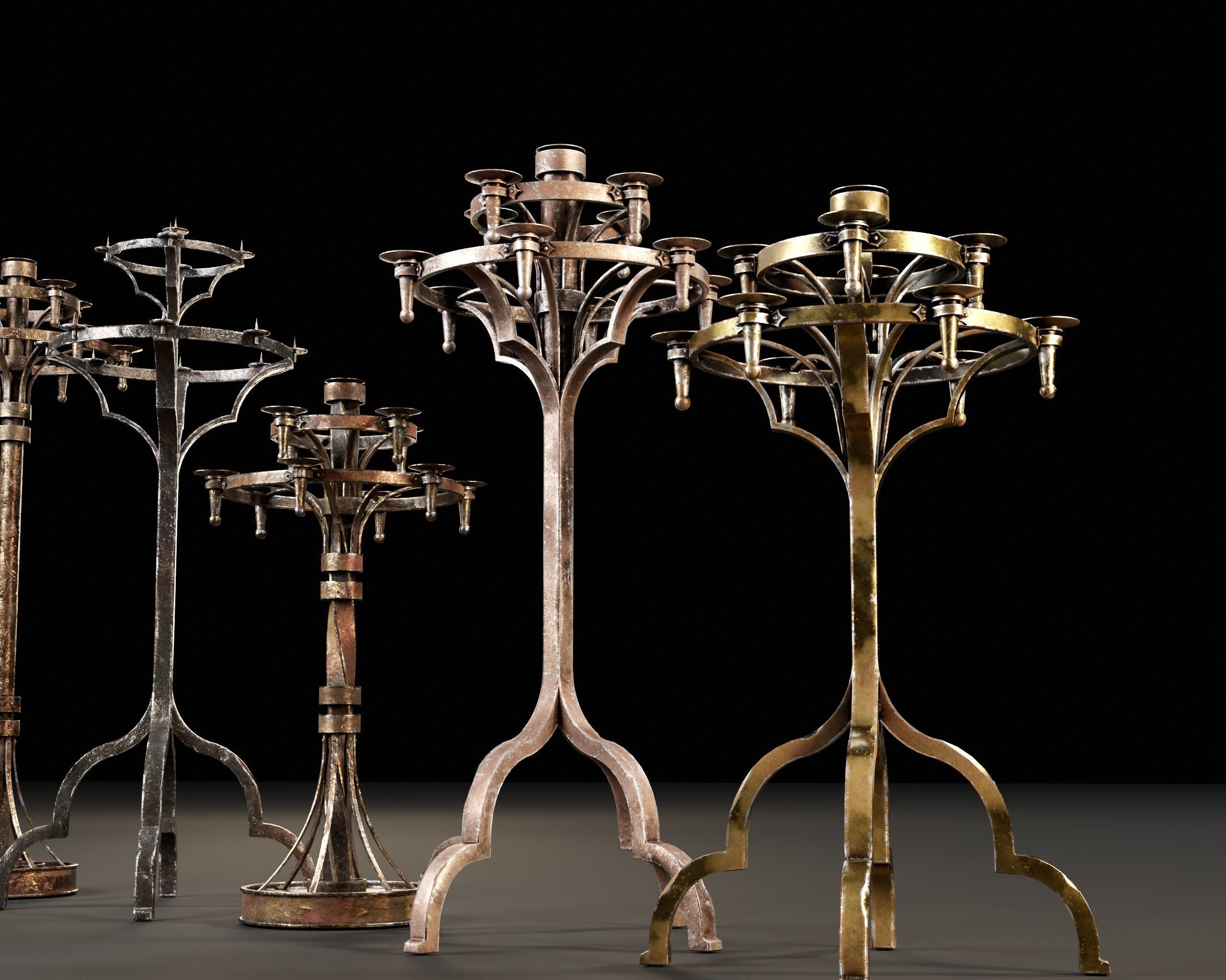 Gothic Candelabra Set  Low-poly 3D model_10