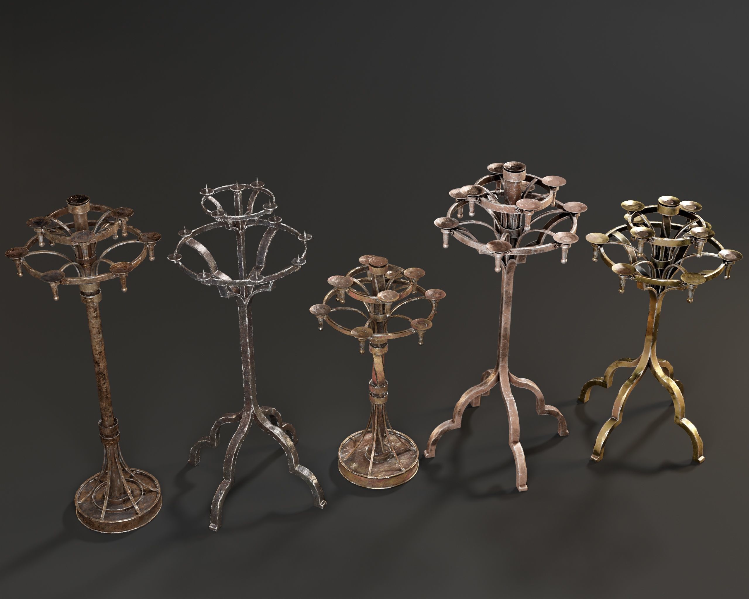 Gothic Candelabra Set  Low-poly 3D model_4