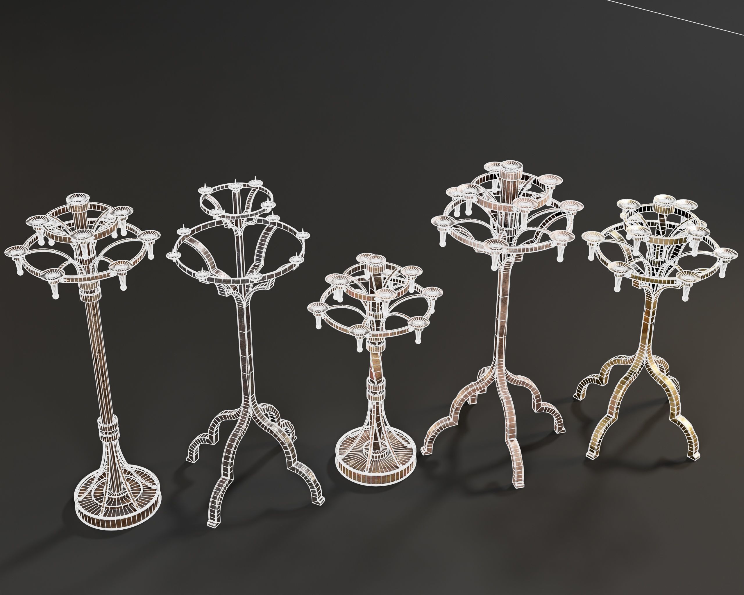 Gothic Candelabra Set  Low-poly 3D model_5