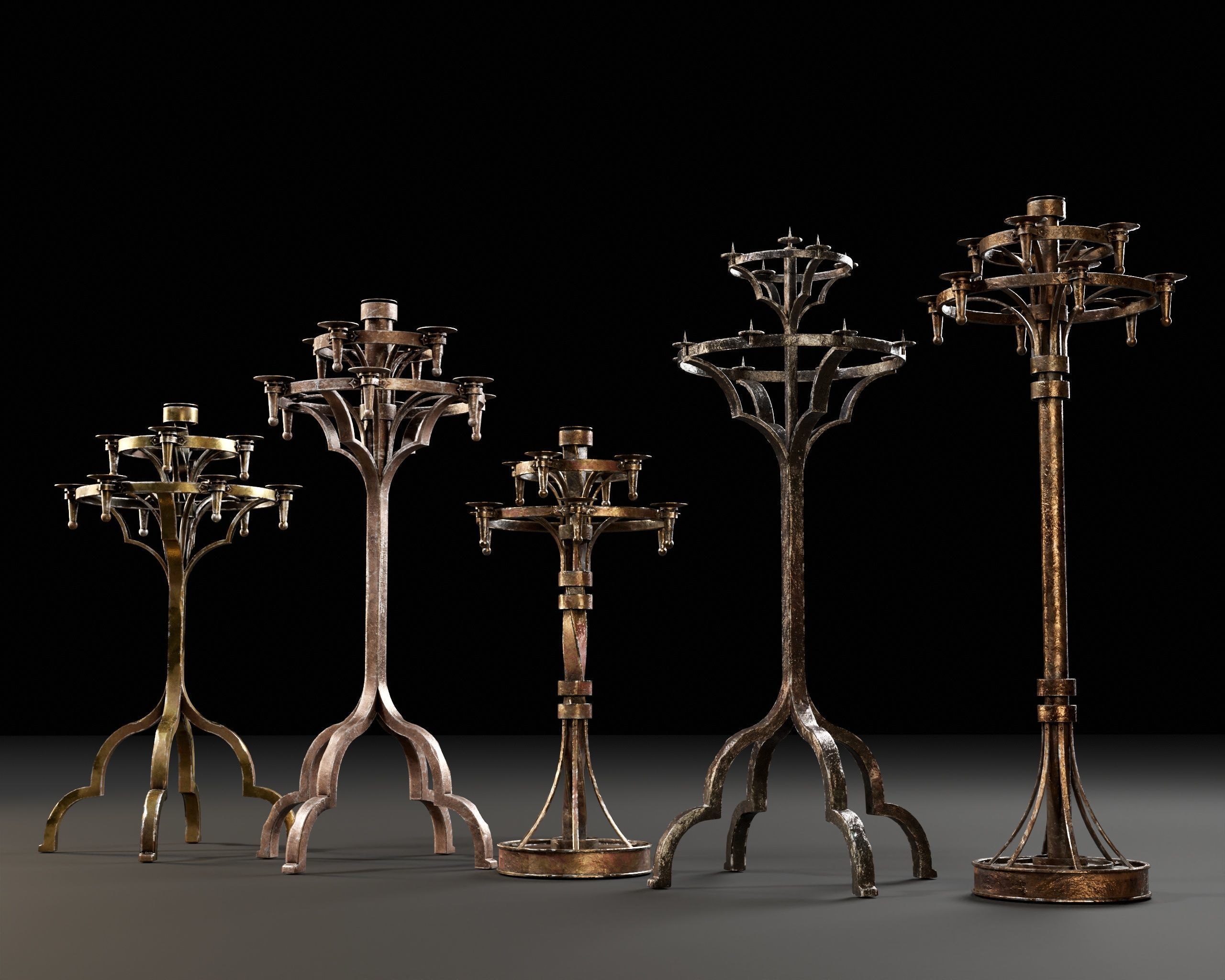 Gothic Candelabra Set  Low-poly 3D model_20