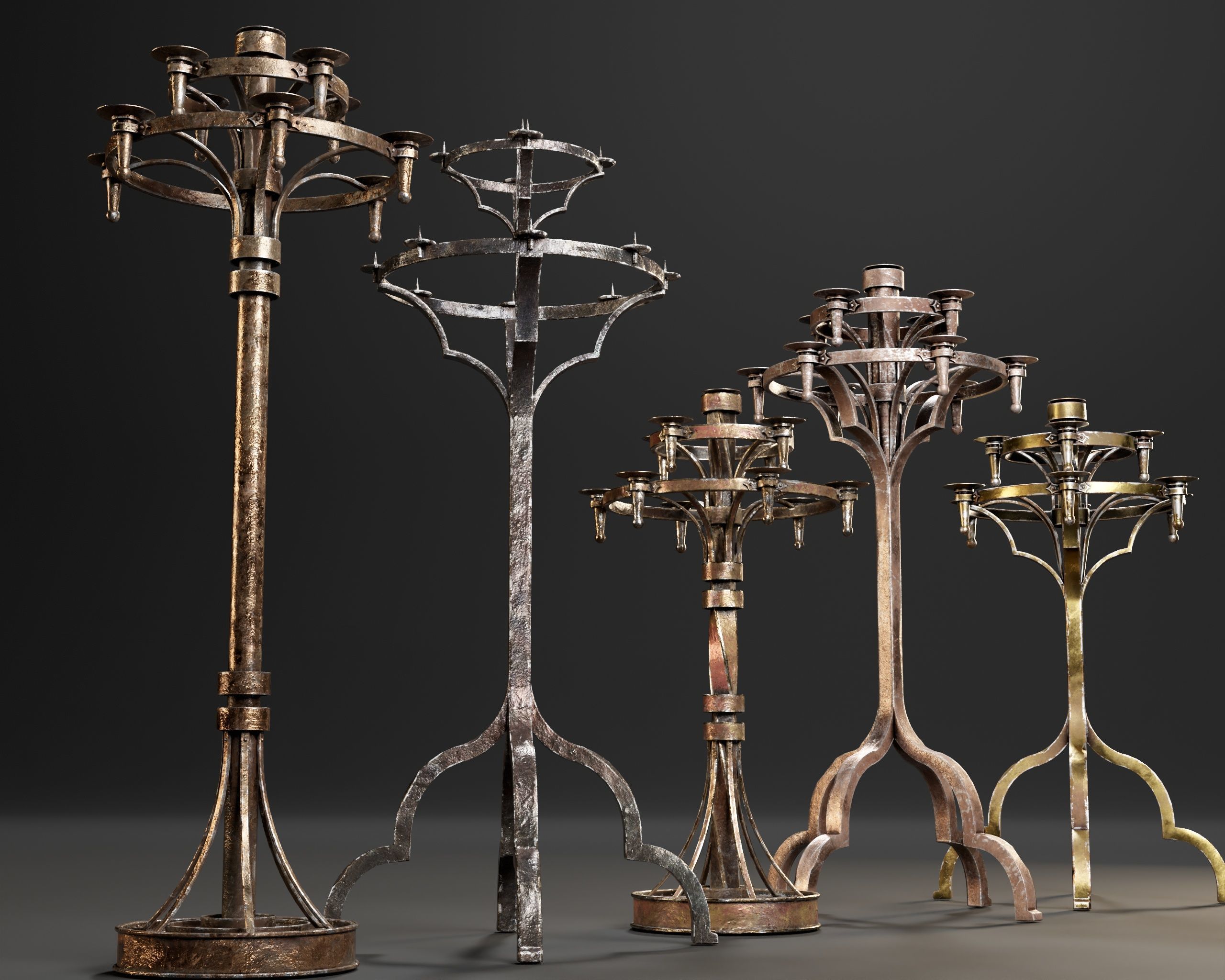 Gothic Candelabra Set  Low-poly 3D model_6