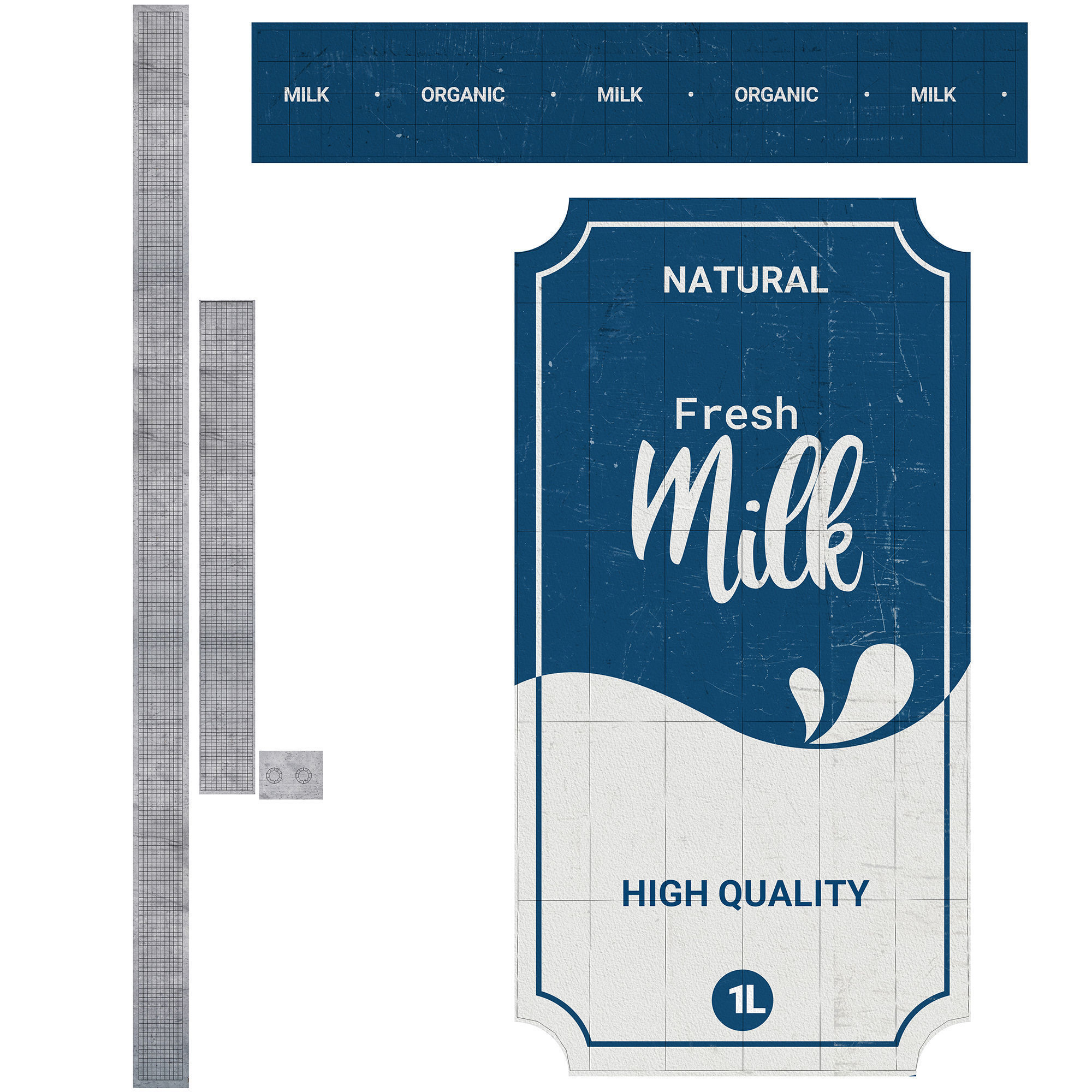 Glass Milk bottles on farm with bottle carrier 3D model_4