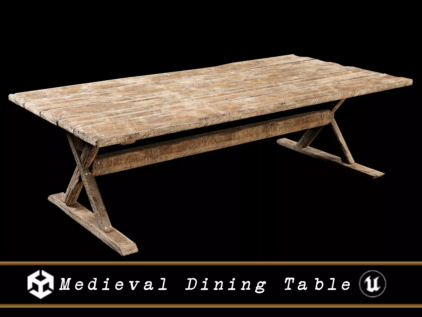 Medieval Dining Table Low-poly 3D model_0