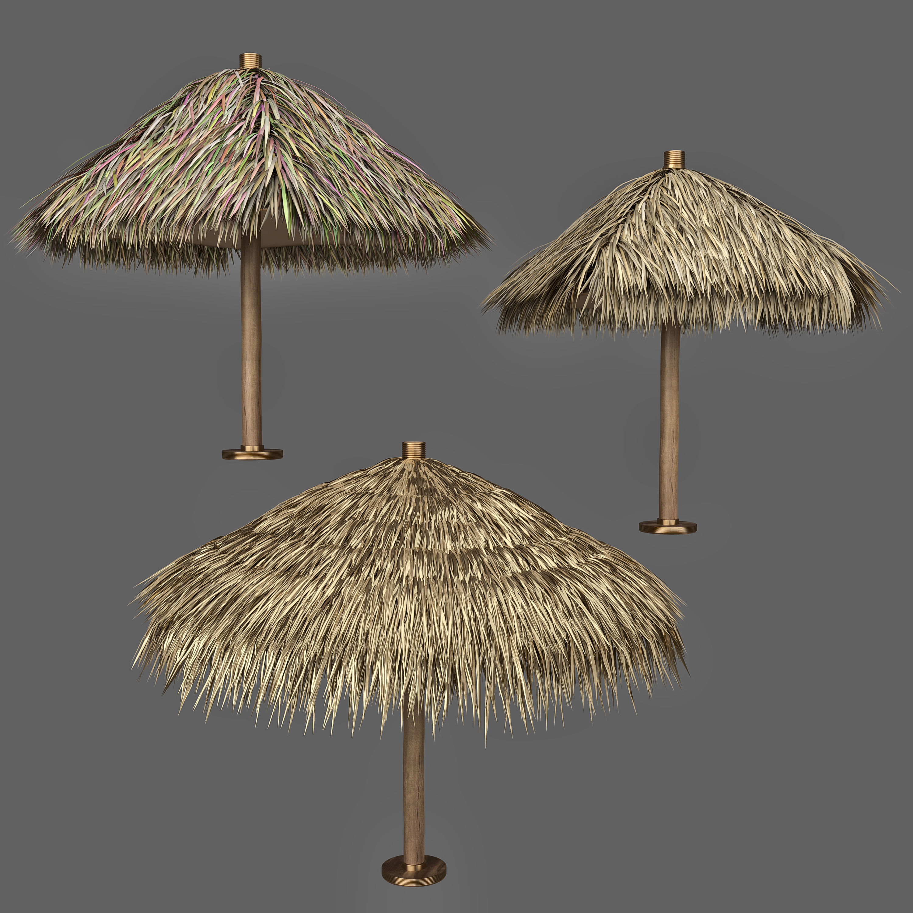 Thatch Palm Gold Leaf Umbrella Patio and Beach 3D model_7