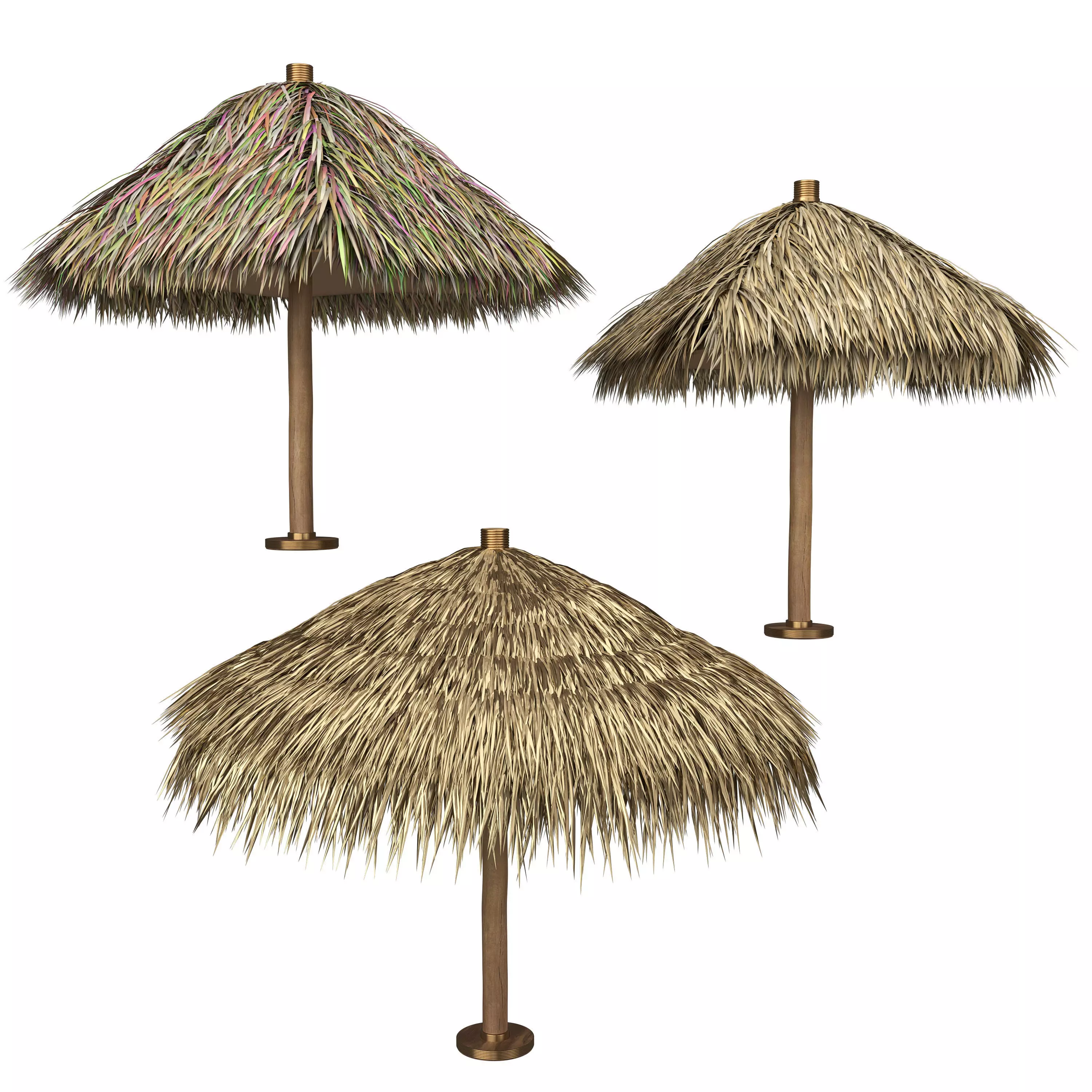 Thatch Palm Gold Leaf Umbrella Patio and Beach 3D model_0