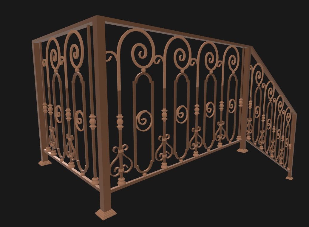 Wrought iron porch railing 3D model_5