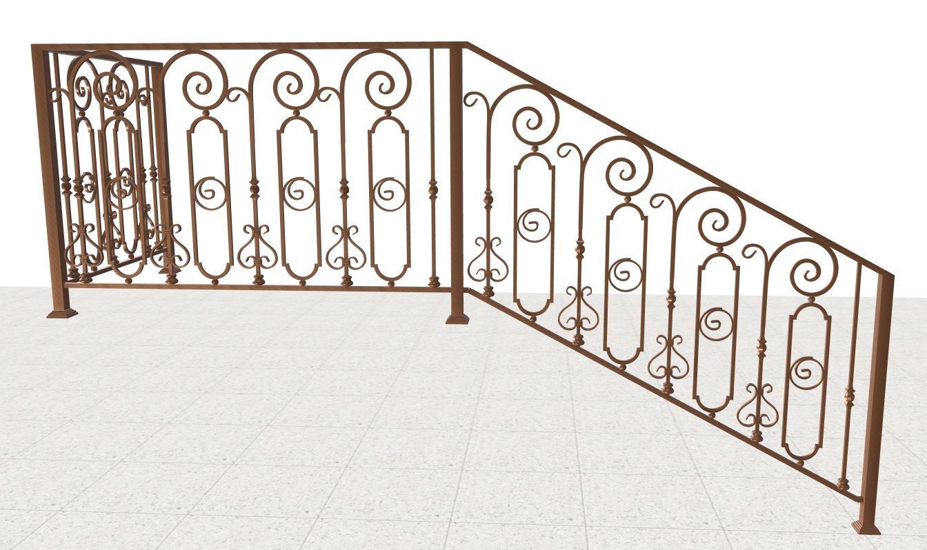Wrought iron porch railing 3D model_2