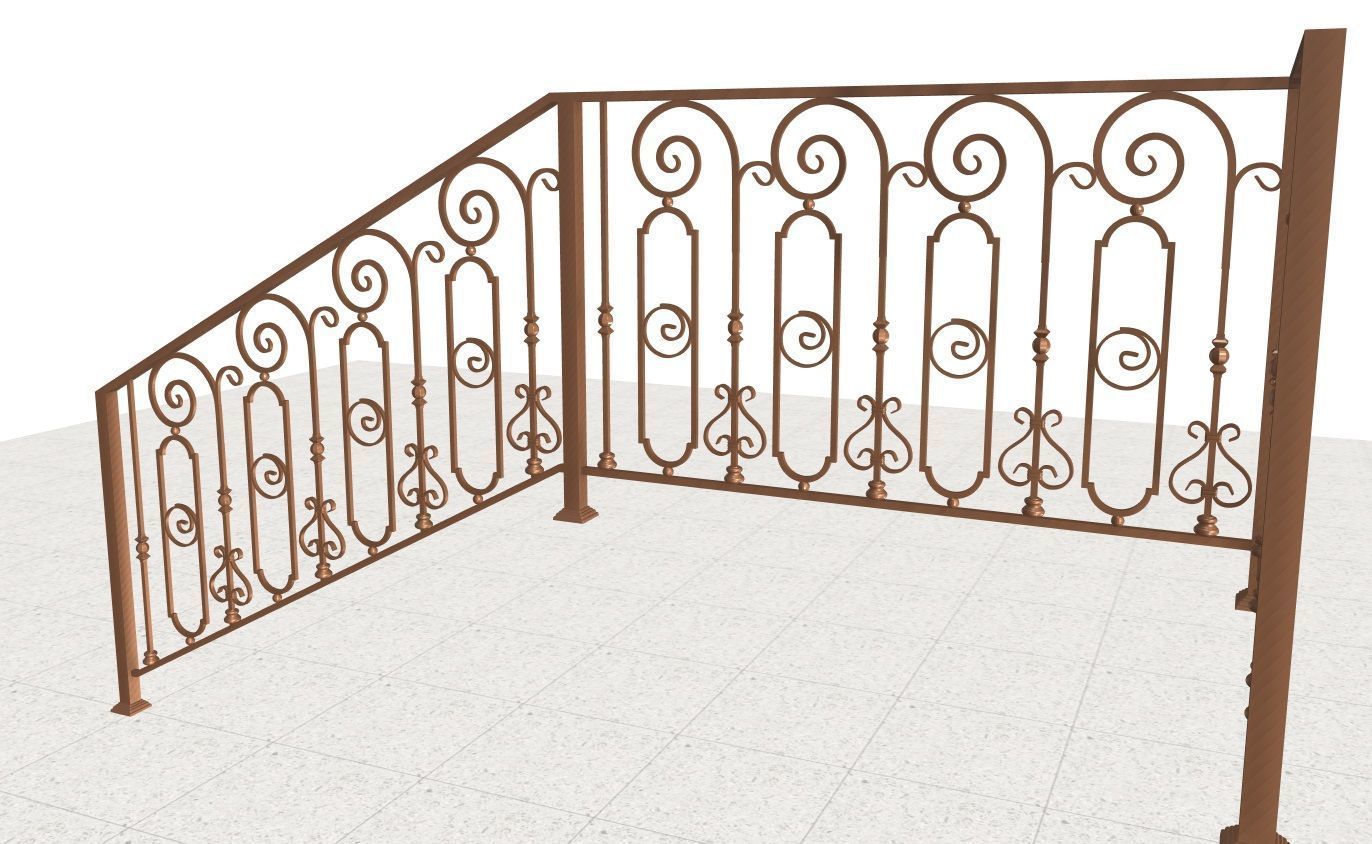 Wrought iron porch railing 3D model_4
