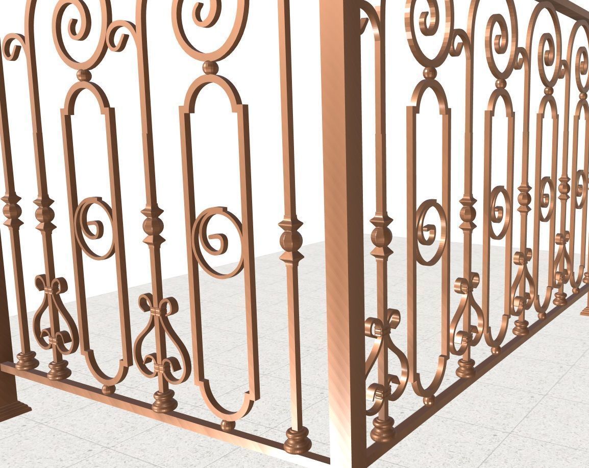 Wrought iron porch railing 3D model_3