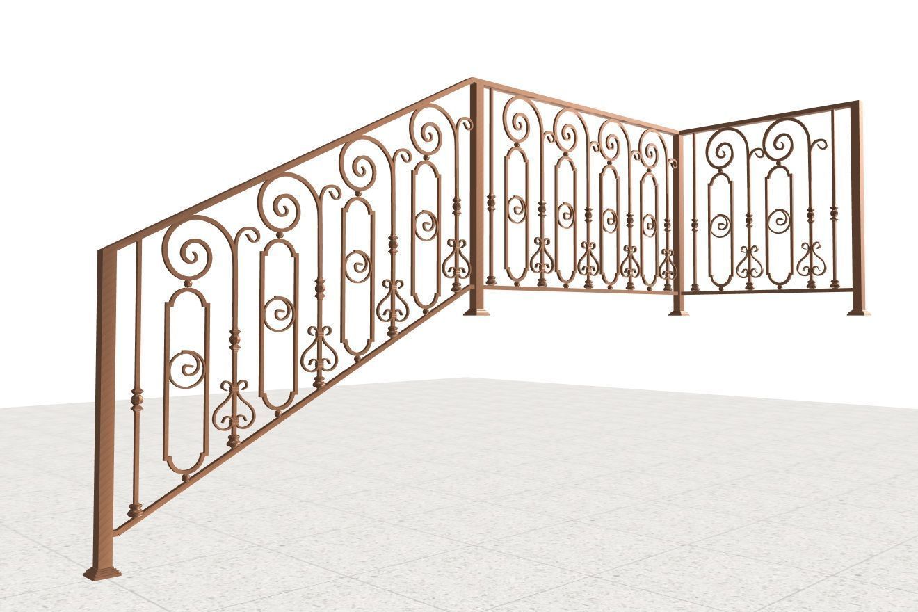 Wrought iron porch railing 3D model_1