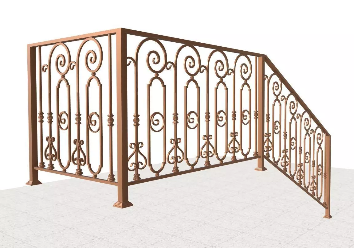 Wrought iron porch railing 3D model_0