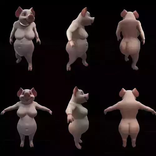 Lady Oink Rigged 3D Pig Character 3D model