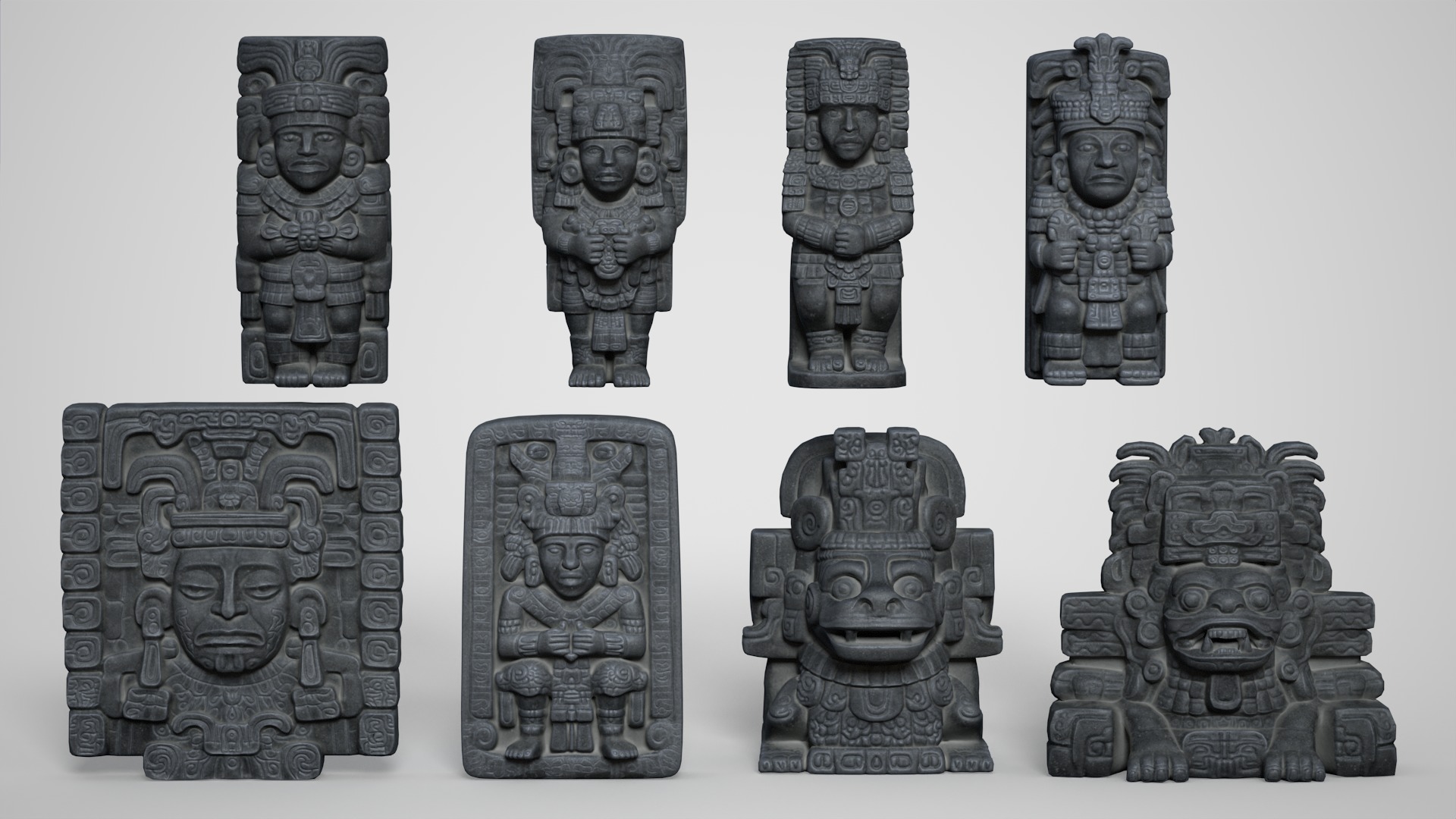 8 Mayan Statues - 241210 Low-poly 3D model_1