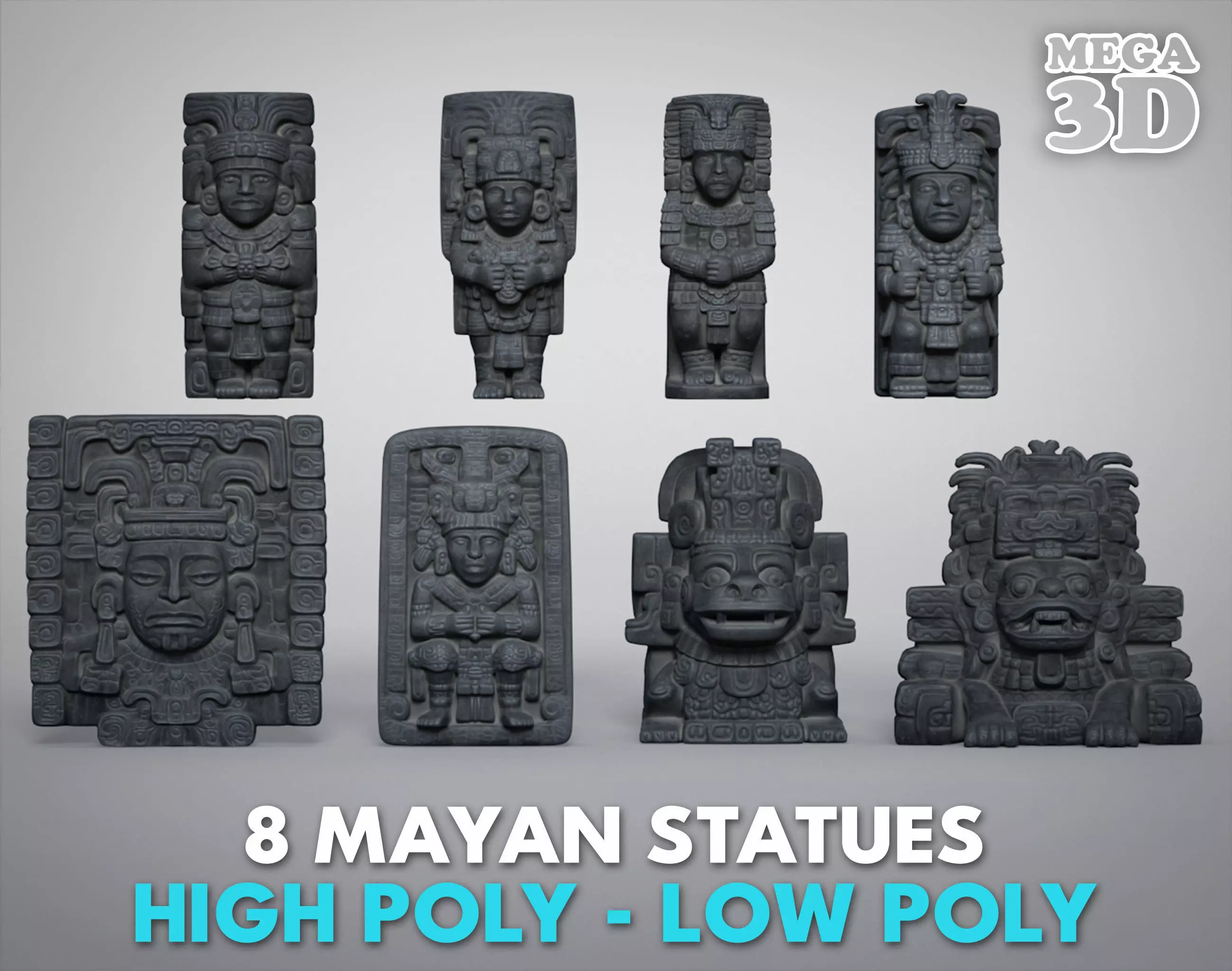 8 Mayan Statues - 241210 Low-poly 3D model_0