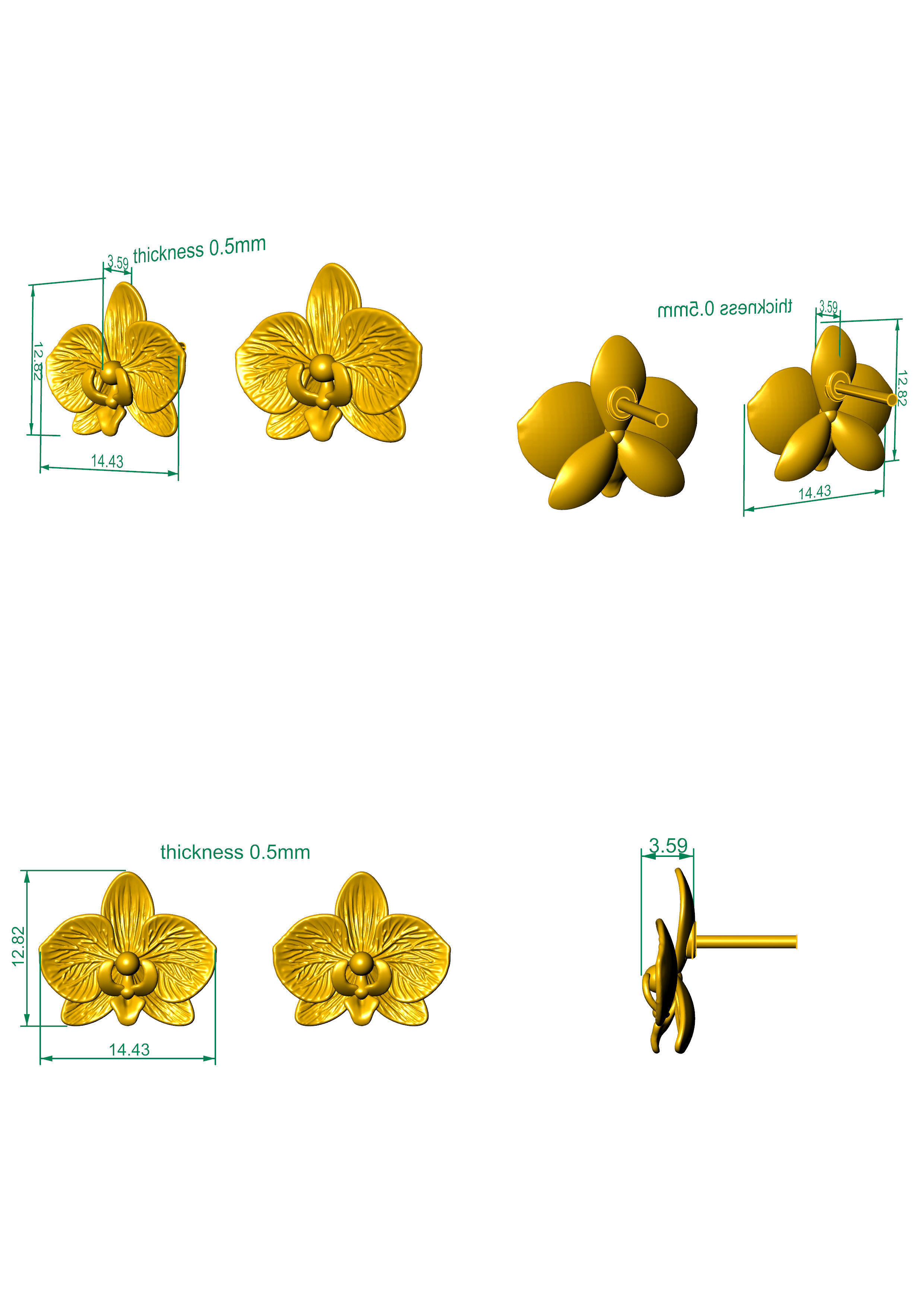  EARRING orchid 3D print model_4