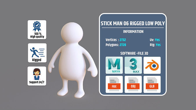 Stickman 06 Rigged Low Poly  Low-poly 3D model