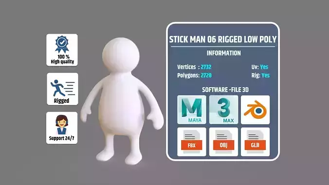 Stickman 06 Rigged Low Poly  Low-poly 3D model