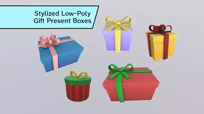 Stylized Low-Poly Gift Present Boxes Set Low-poly 3D model