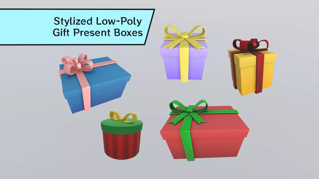 Stylized Low-Poly Gift Present Boxes Set Low-poly 3D model_0