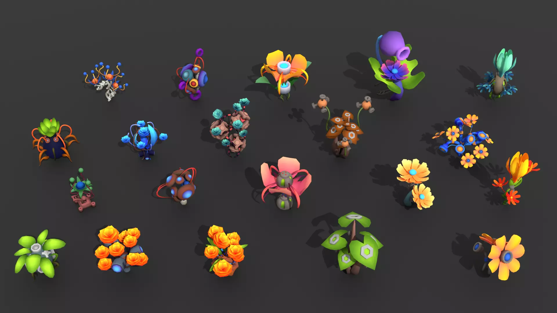 Biomechanical World - Plants and Flowers Low-poly 3D model