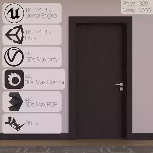01 01 Dark wood door Low-poly 3D model