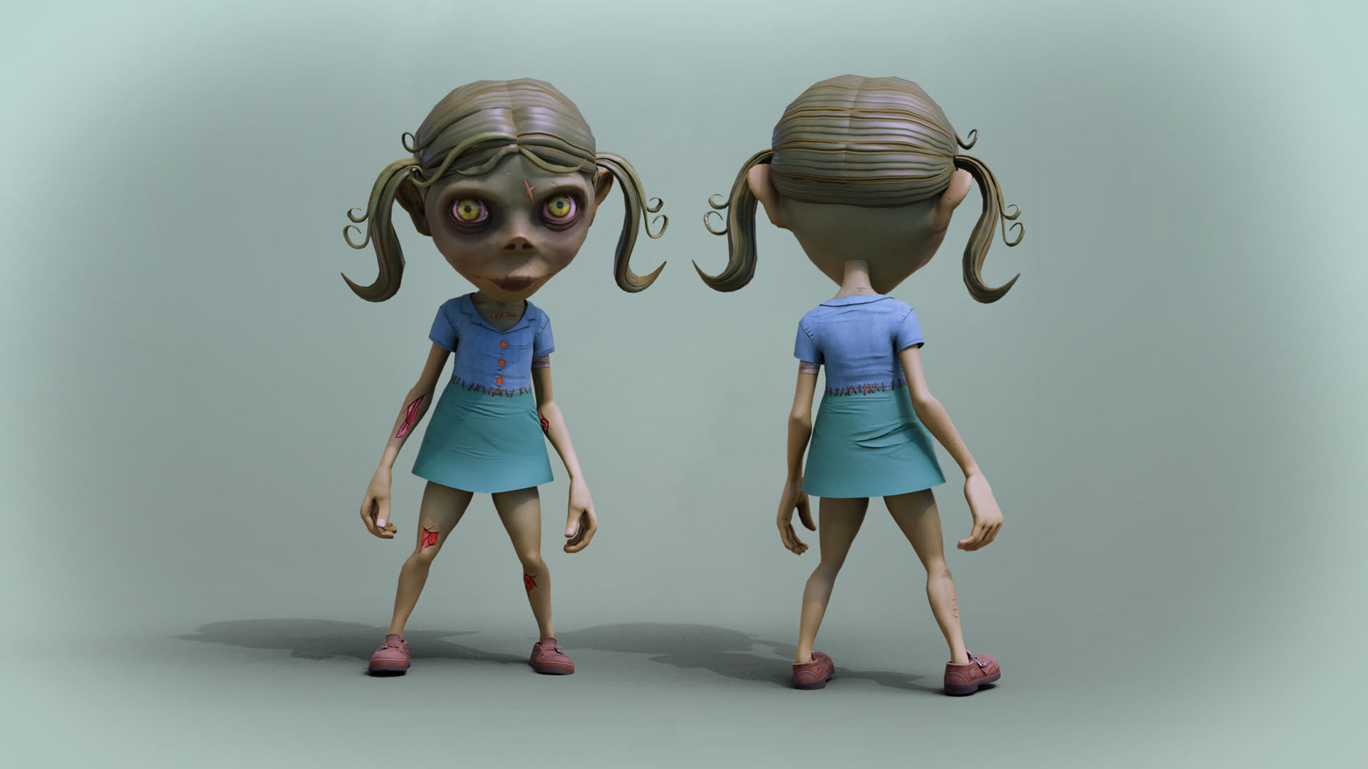 ZombieGirl Low-poly 3D model_3