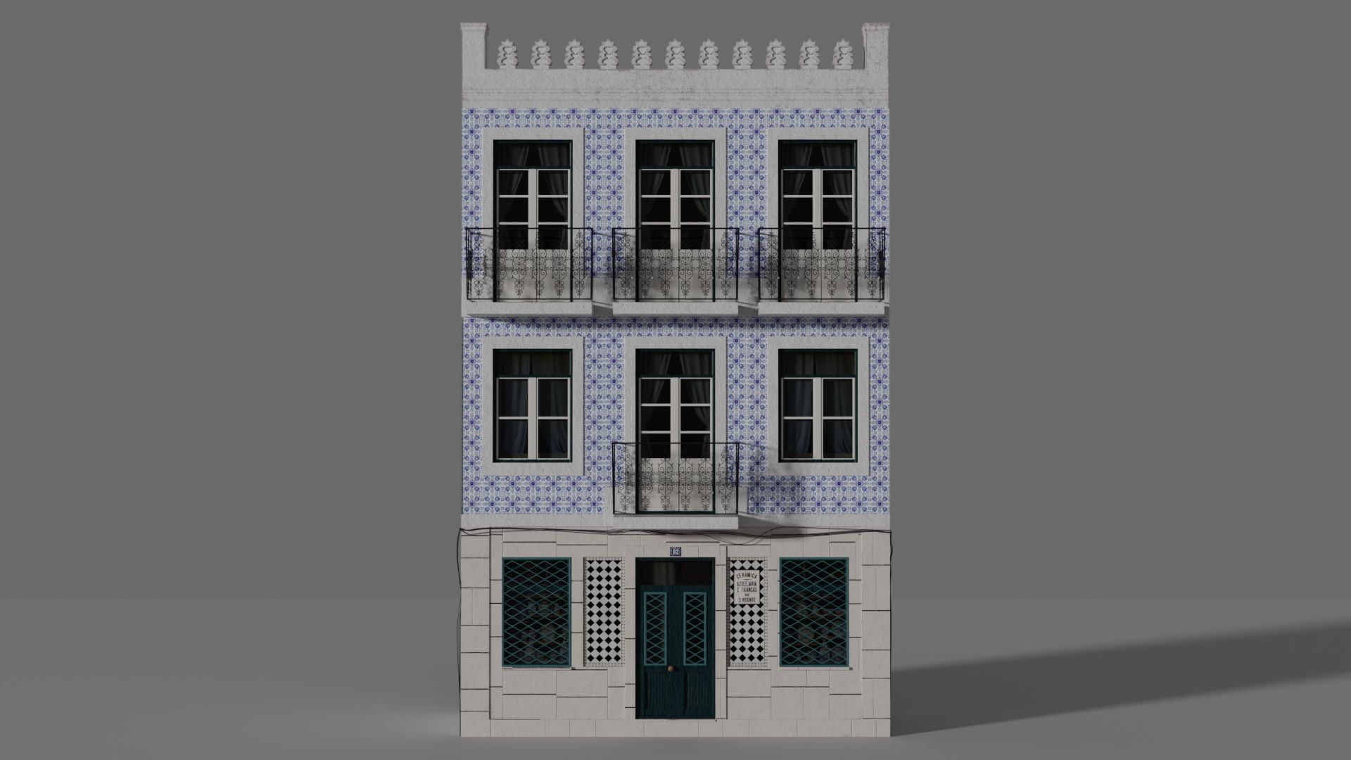 Facade of a Portuguese building 3D model_4