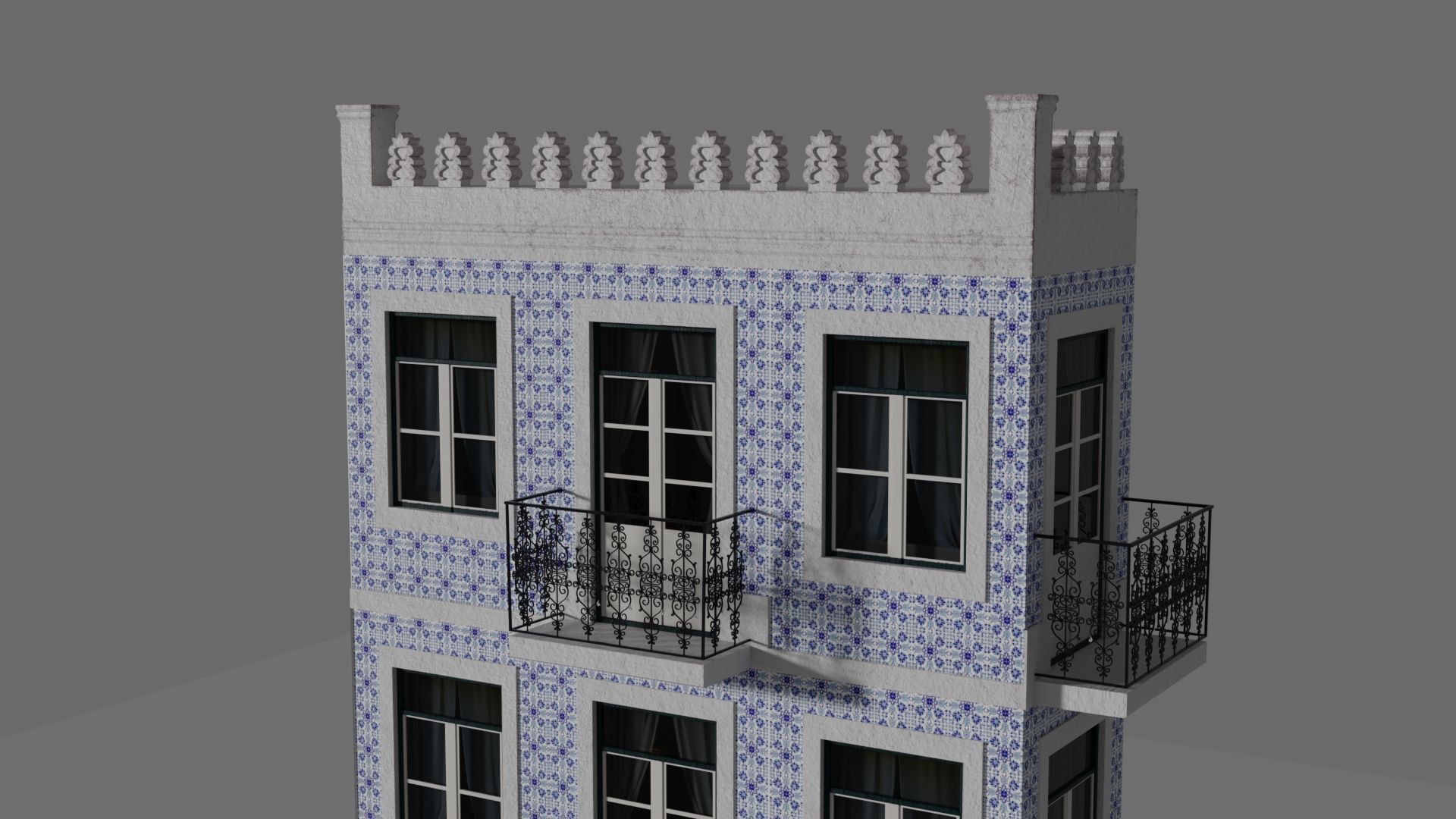 Facade of a Portuguese building 3D model_13