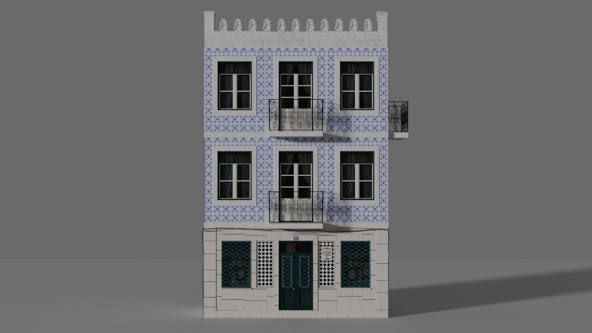 Facade of a Portuguese building 3D model_2