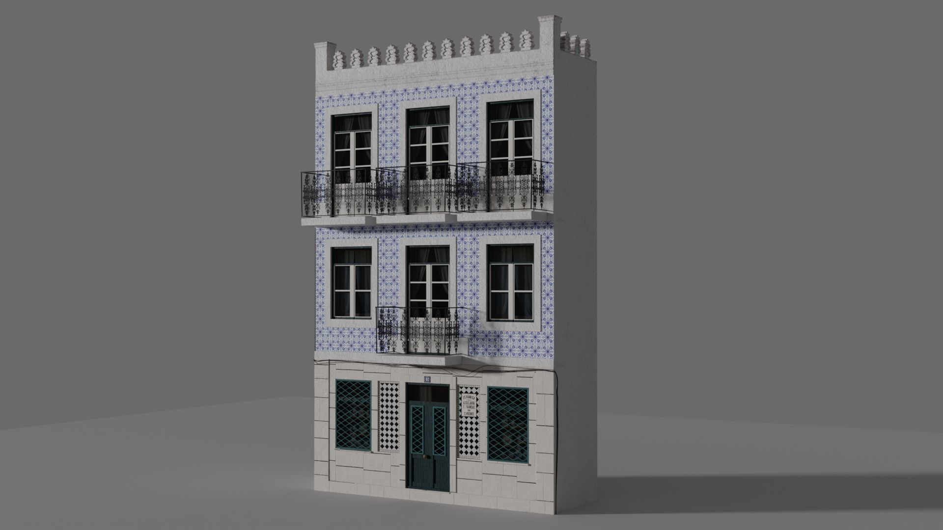 Facade of a Portuguese building 3D model_3