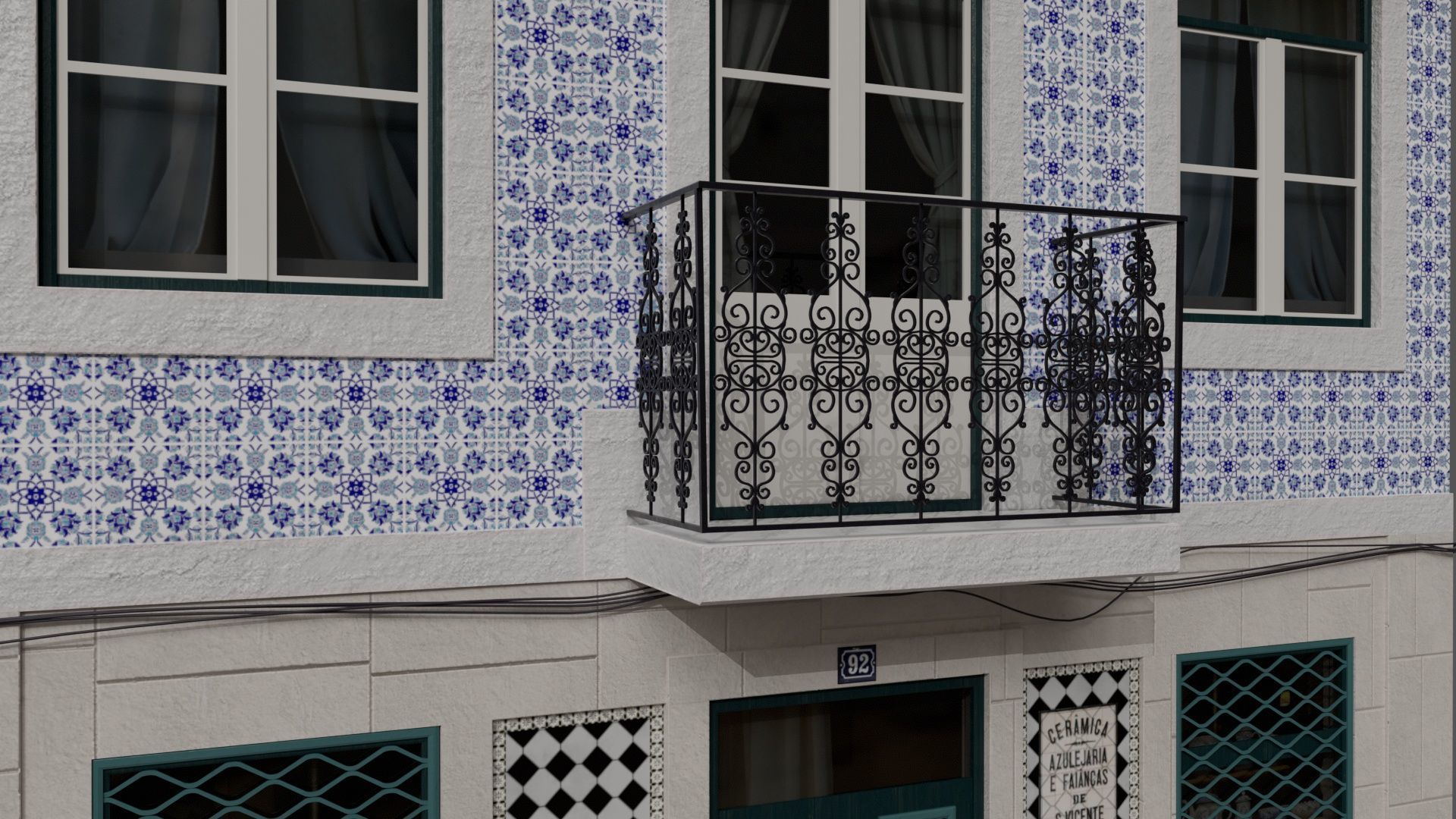 Facade of a Portuguese building 3D model_10