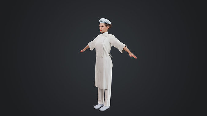 Female Chef Rigged Low-poly 3D model 3
