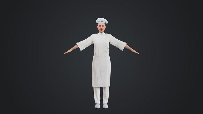 Female Chef Rigged Low-poly 3D model 2