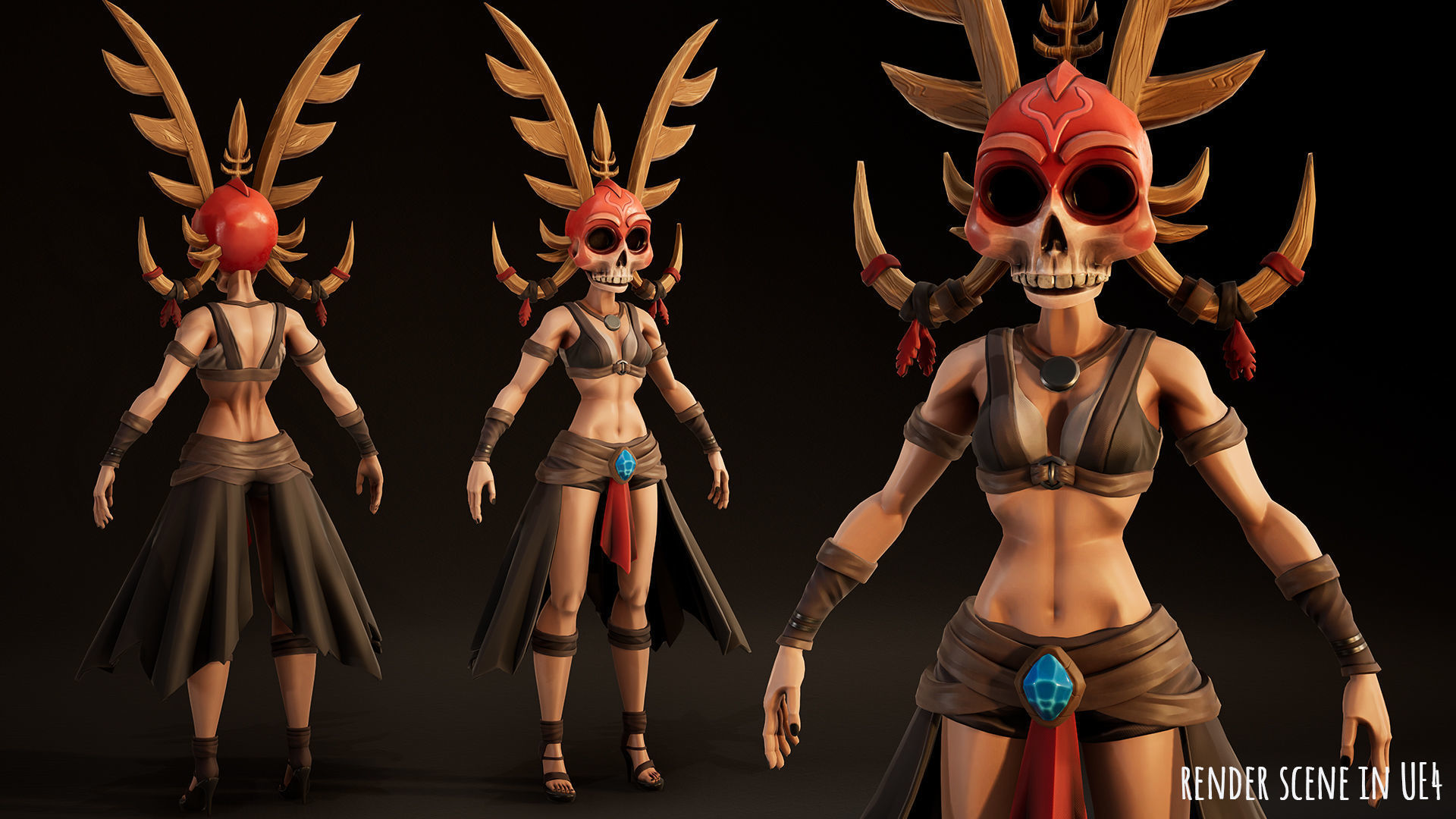 Stylized Female Horror 1 Low-poly 3D model_5