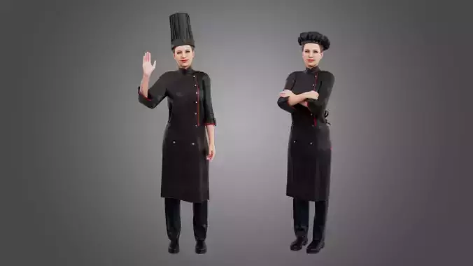 Female Chef Rigged Low-poly 3D model