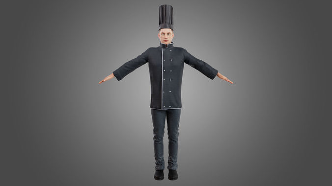 Male Chef Rigged Low-poly 3D model 2