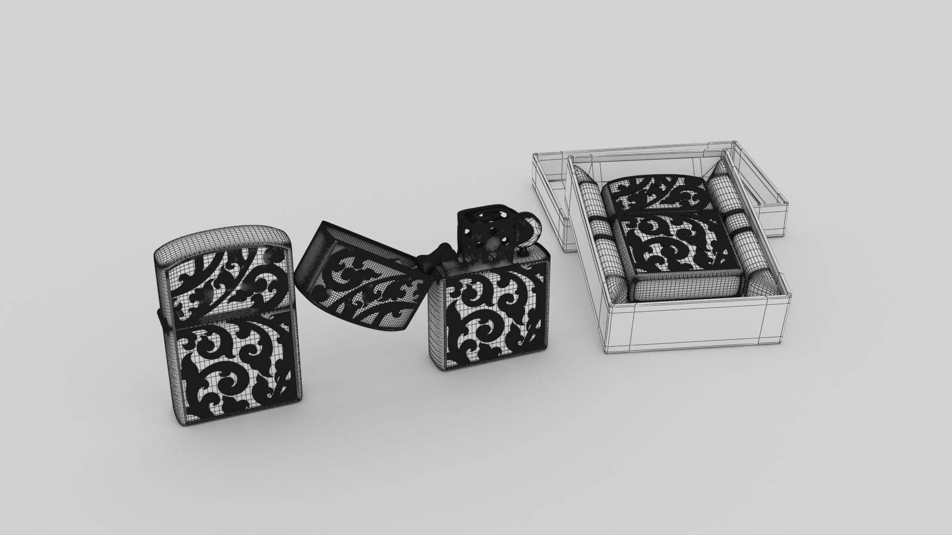Zippo Lighter with Floral Design 3D model_8