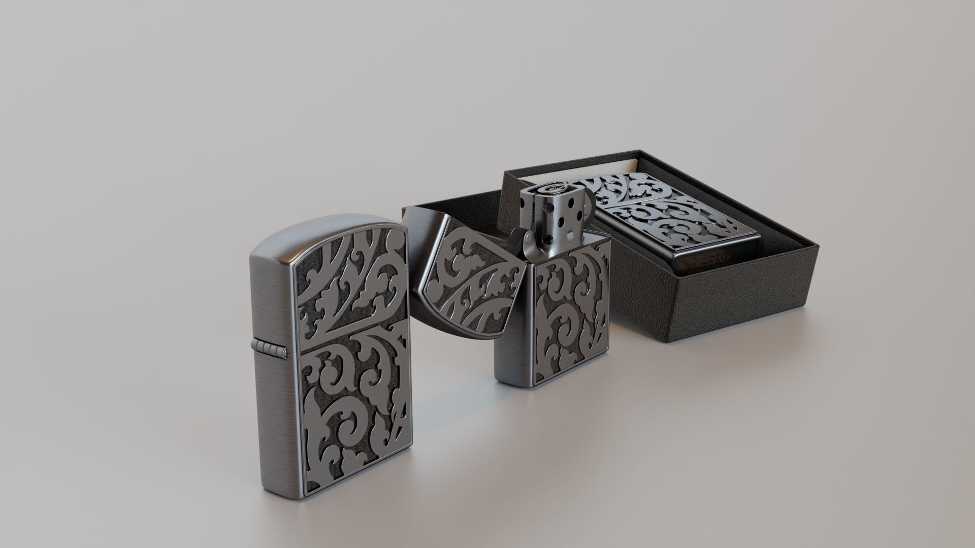 Zippo Lighter with Floral Design 3D model_2