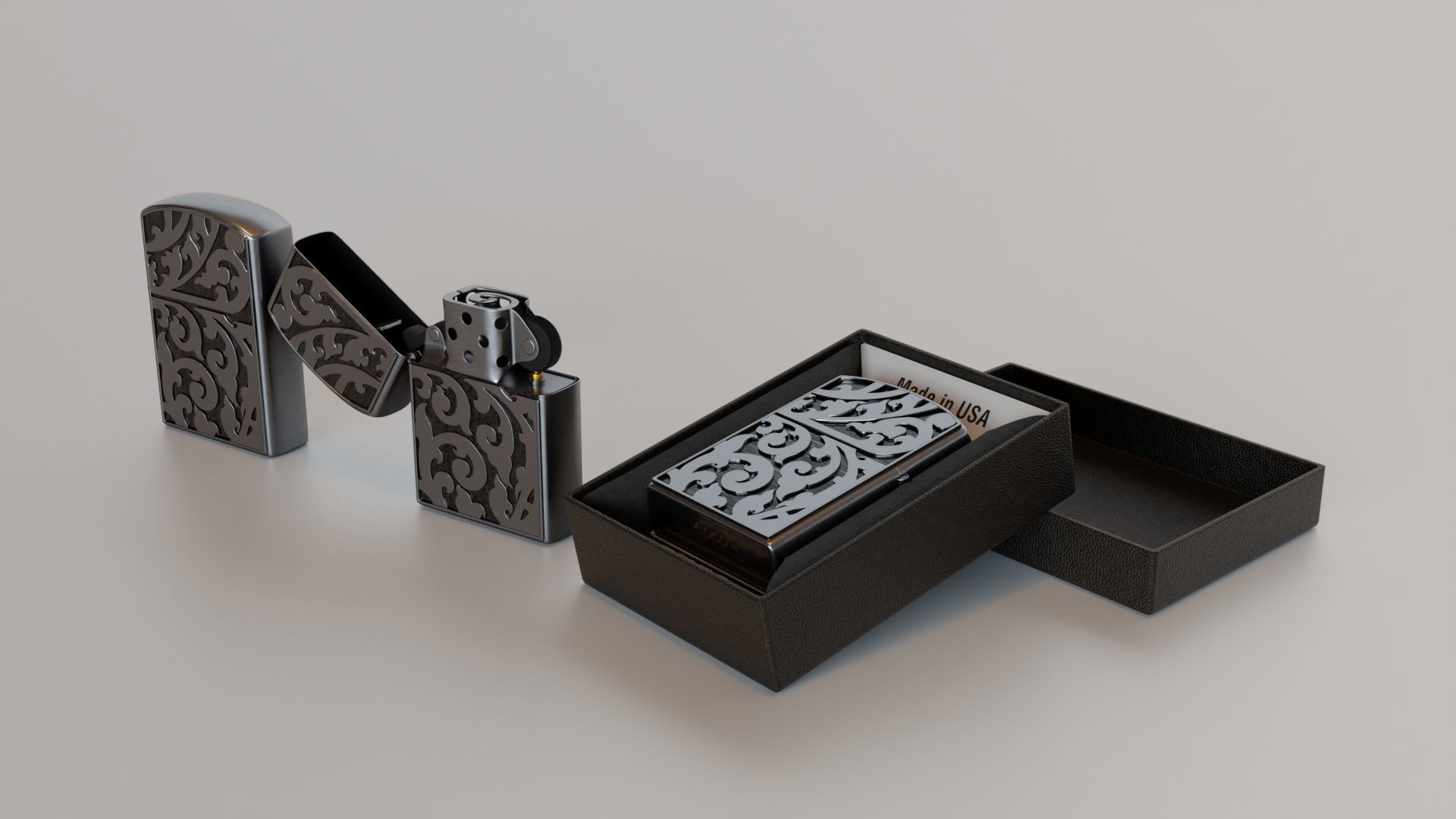 Zippo Lighter with Floral Design 3D model_1