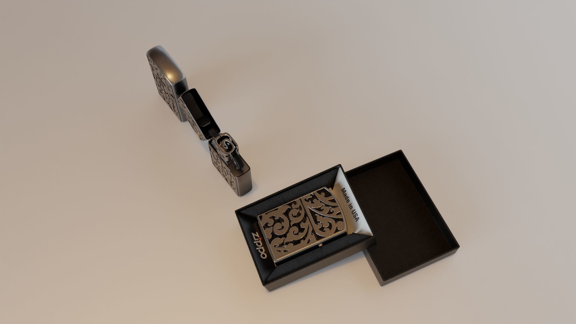 Zippo Lighter with Floral Design 3D model_3