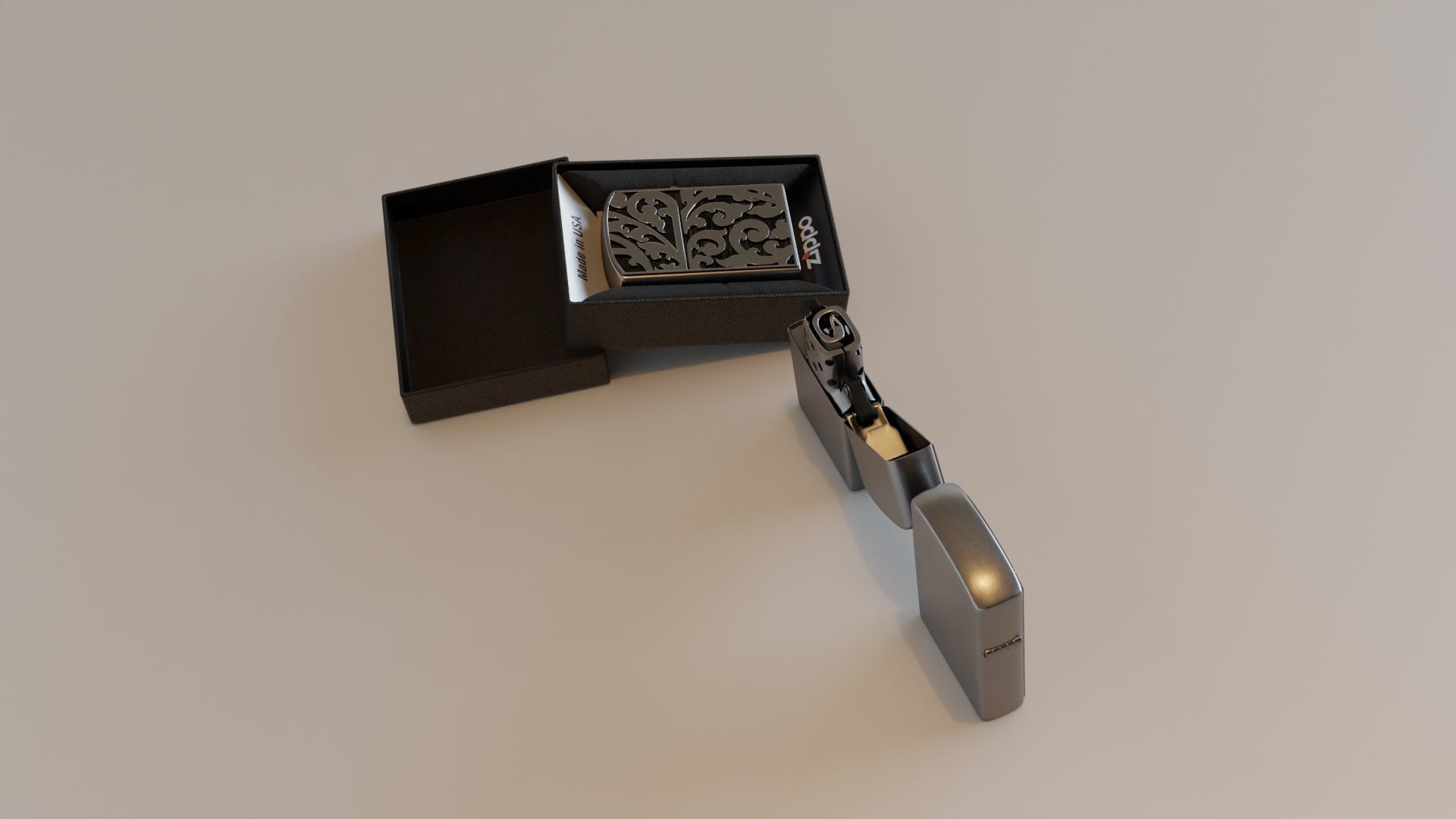 Zippo Lighter with Floral Design 3D model_5