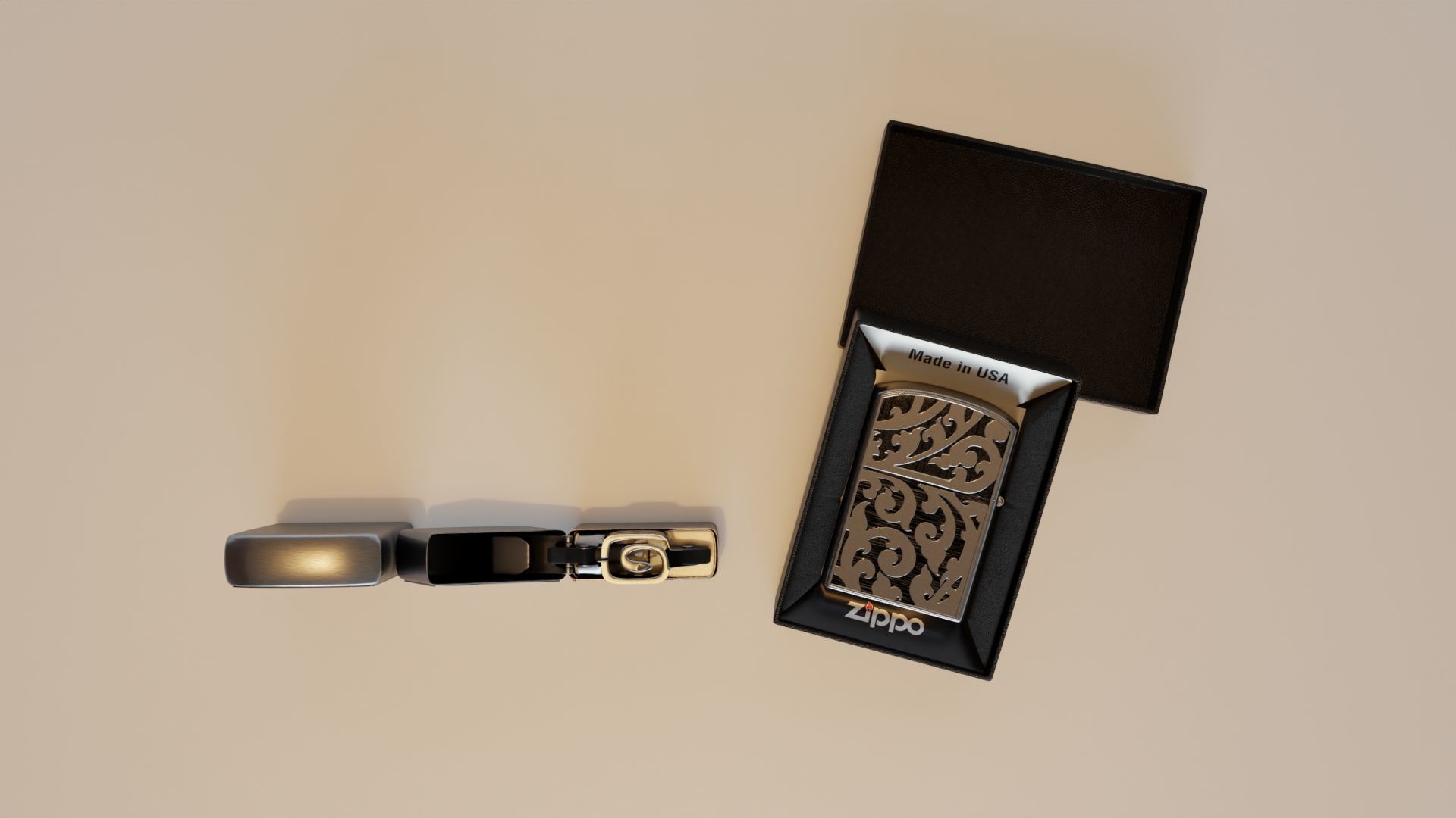 Zippo Lighter with Floral Design 3D model_7