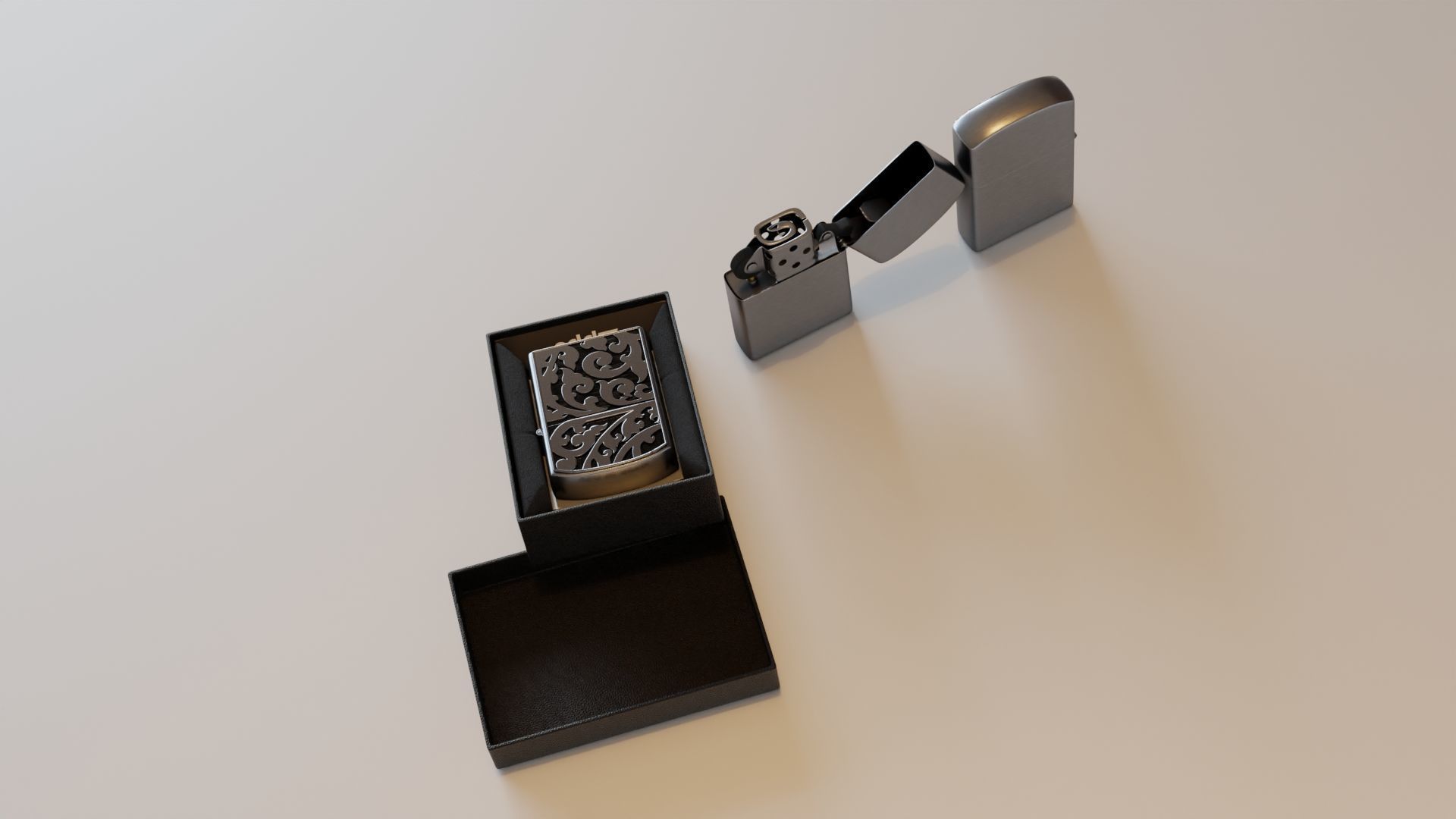 Zippo Lighter with Floral Design 3D model_4