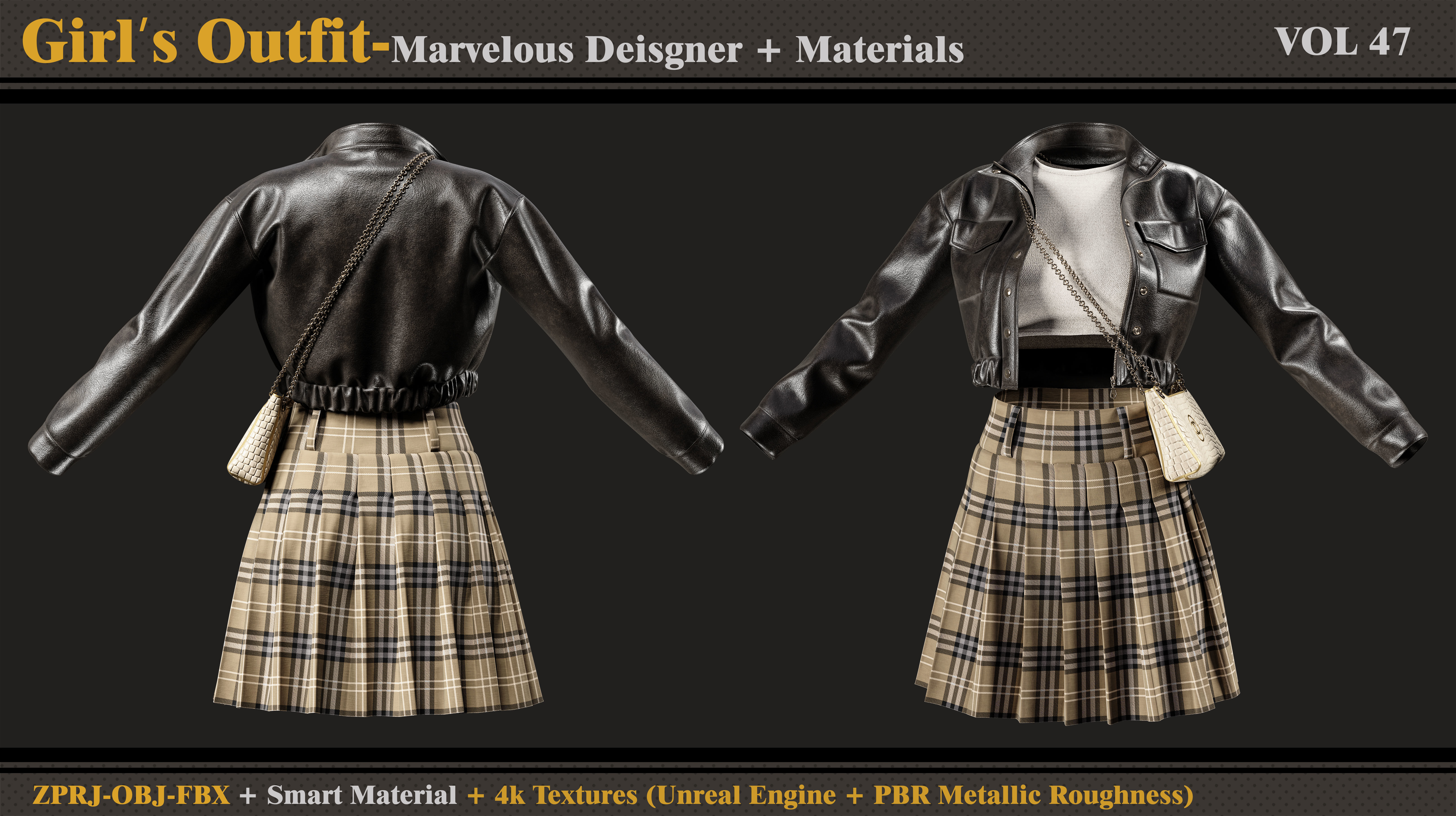 Girls Outfit- MD-Clo3d-Smart Material-Textures-OBJ-FBX  3D model_1