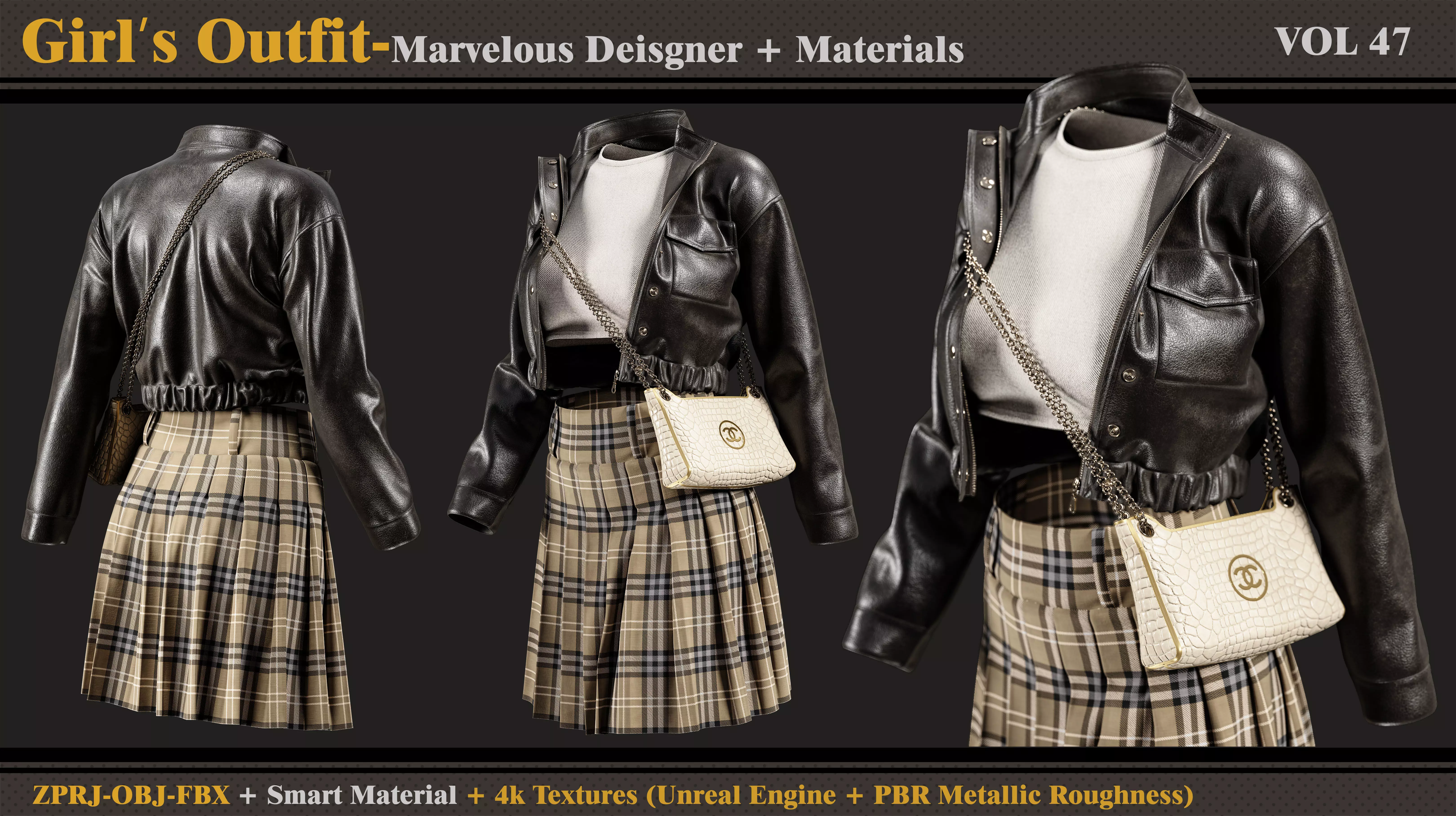 Girls Outfit- MD-Clo3d-Smart Material-Textures-OBJ-FBX  3D model_0