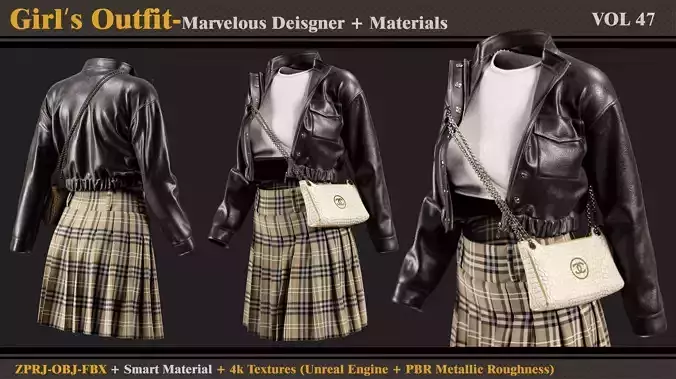 Girls Outfit- MD-Clo3d-Smart Material-Textures-OBJ-FBX  3D model
