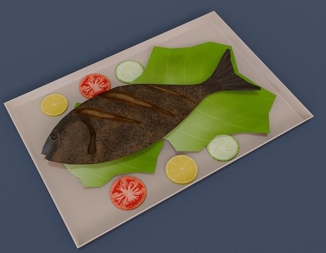 Stylized roasted fish 3d model Free low-poly 3D model