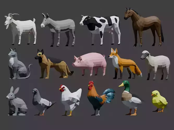 Farm Animals Lowpoly Low-poly 3D model