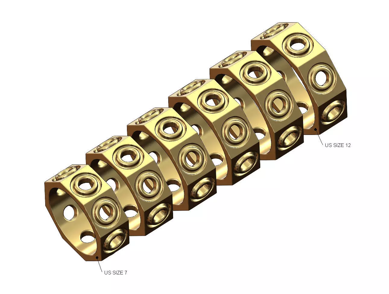 Round opening 8 facetes ring US sizes 7to12 3D print model